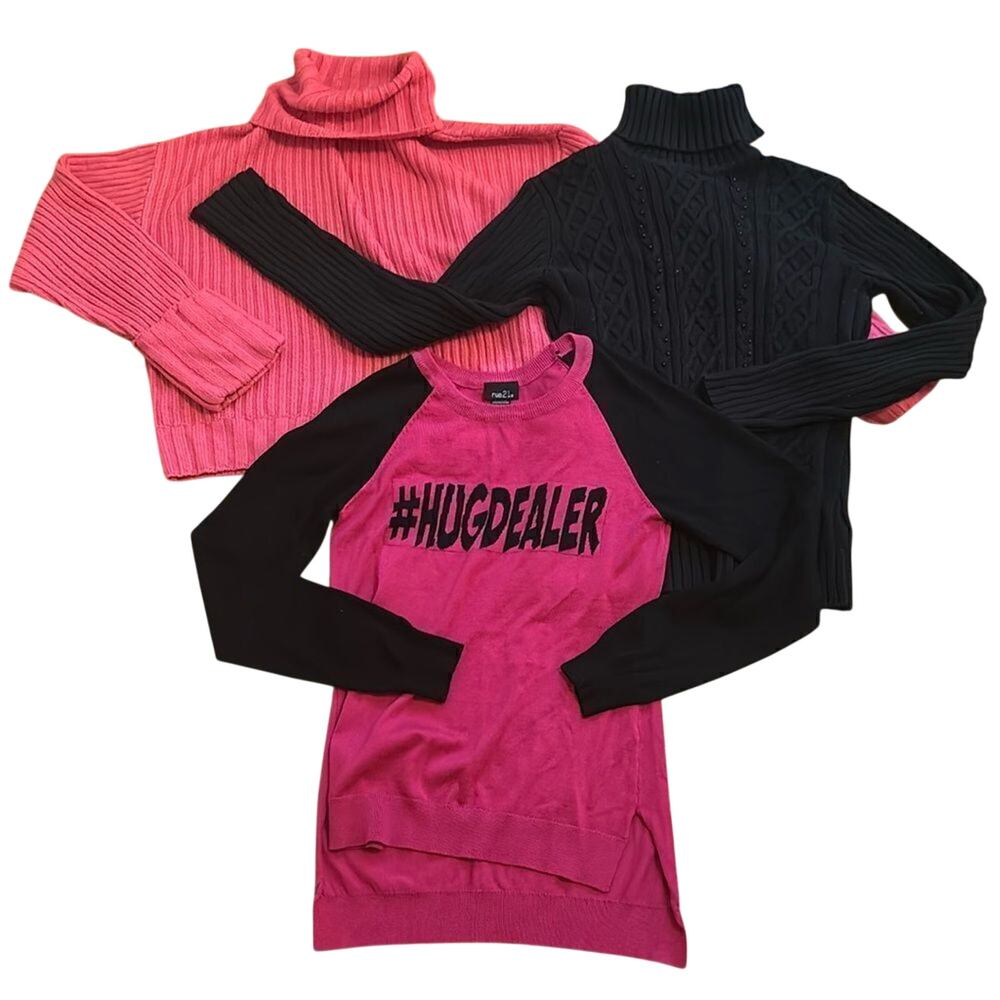Bundle of 3 Women’s Black and Pink Long Sleeve Sweaters Size Small